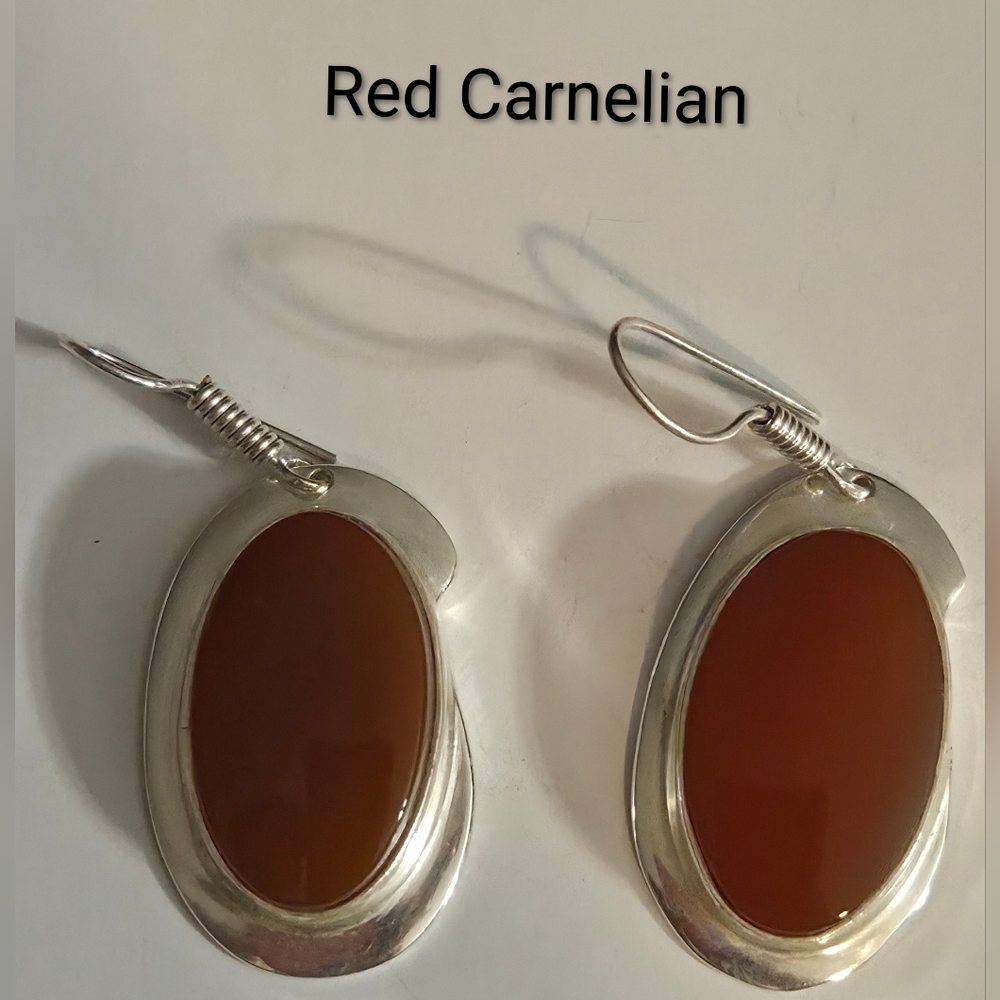 NWOT Red Carnelian Bezel Set Handmade Dangle Earrings With French Hook